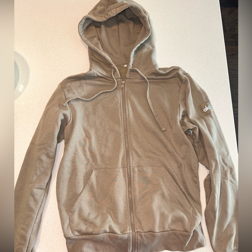 Alo Yoga tan/taupe zip up hoodie. Size medium